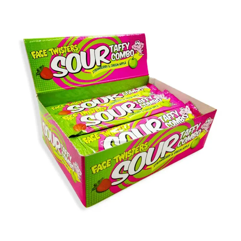 Face Twisters Sour Taffy Combo - Strawberry & Green Apple: 48-Piece Display