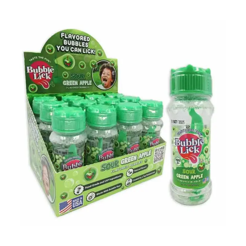 Bubble Lick Flavored Bubbles - Green Apple: 24-Piece Case