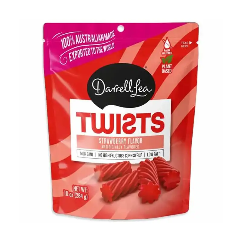 Darrell Lea Strawberry Twisted Soft Australian Licorice Non-GMO: 8-Piece Case
