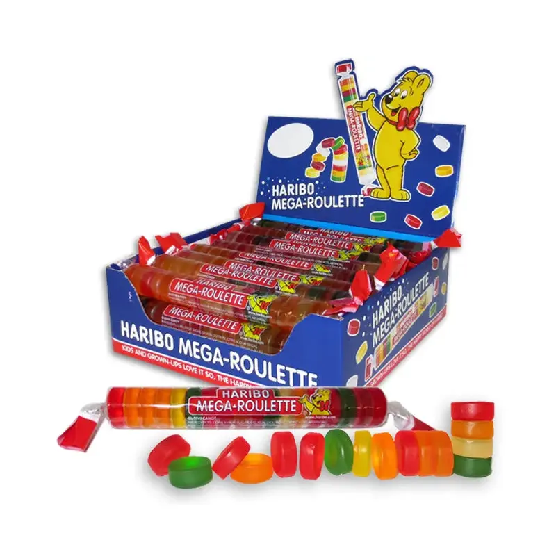 Haribo Mega Roulette Gummy Candy Rolls: 24-Piece Box