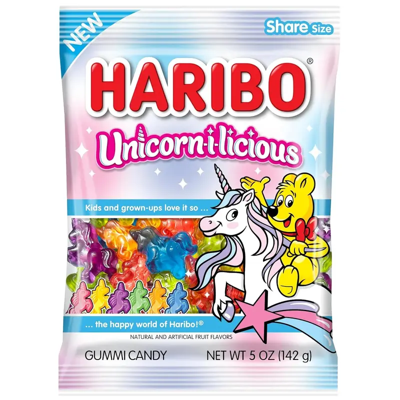 Haribo Unicorn Gummy Candy Peg Bag: 12-Piece Case