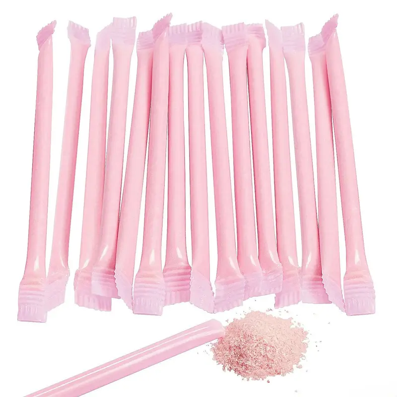 Light Pink Candy Powder Filled Plastic Mini Straws - Strawberry: 240-Piece Bag
