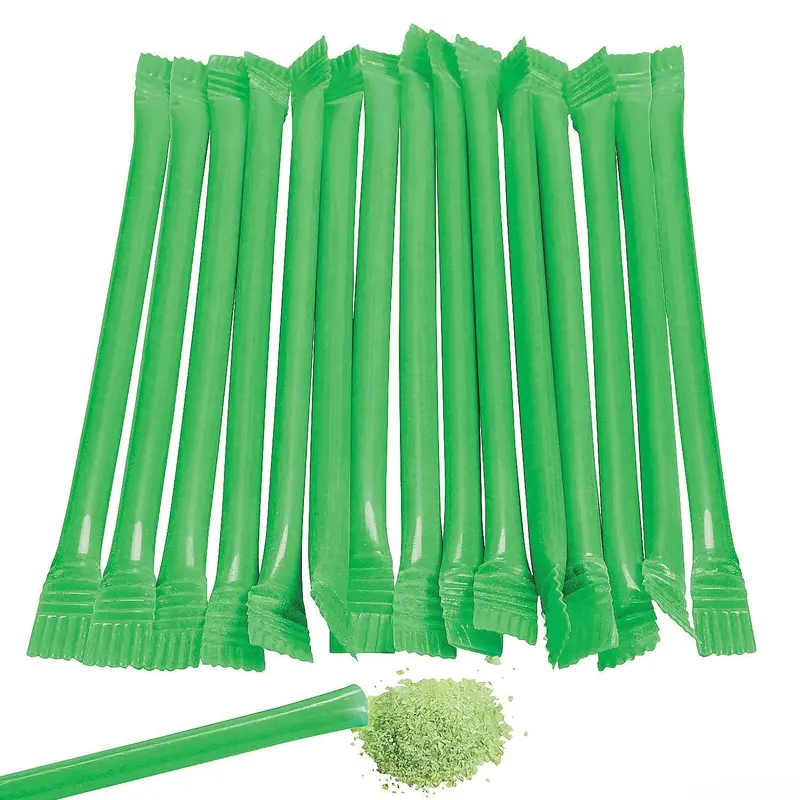 Green Candy Powder Filled Plastic Mini Straws - Watermelon: 240-Piece Bag
