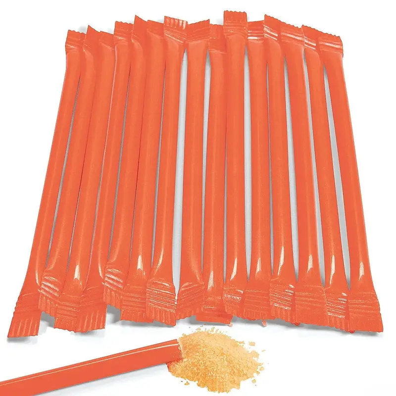 Orange Candy Powder Filled Plastic Mini Straws - Orange: 240-Piece Bag