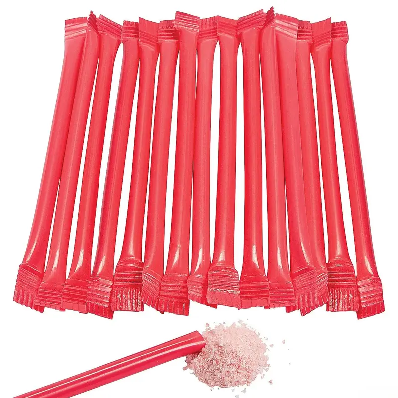 Red Candy Powder Filled Plastic Mini Straws - Cherry: 240-Piece Bag
