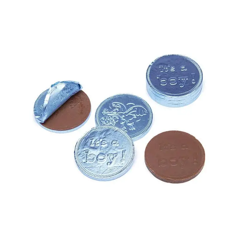 Blue Foiled Baby Boy Milk Chocolate Coins: 1LB Bag