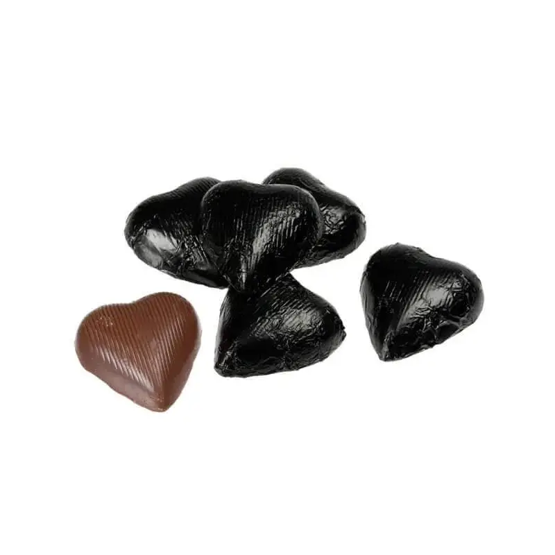 Foiled Milk Chocolate Hearts - Black: 2LB Bag