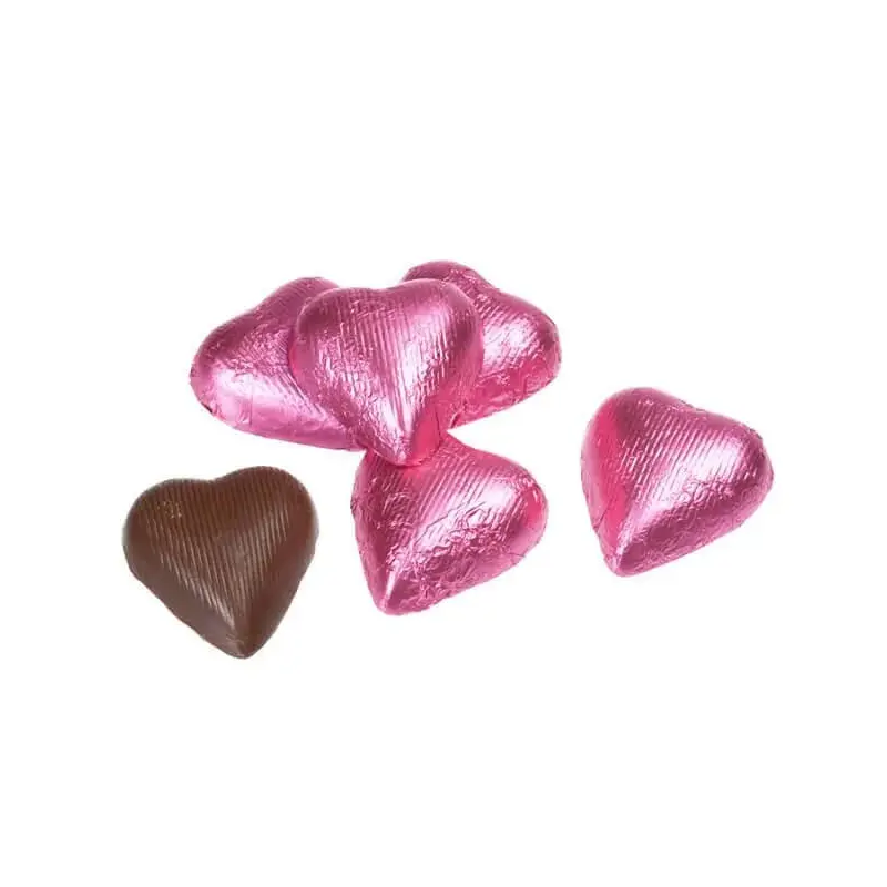 Foiled Milk Chocolate Hearts - Hot Pink: 2LB Bag