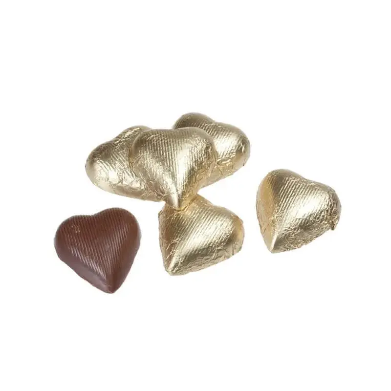 Foiled Milk Chocolate Hearts - Gold: 2LB Bag