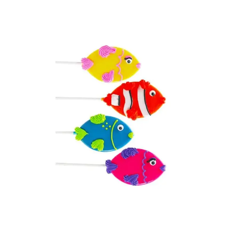 Assorted Tropical Fish Hard Candy Lollipops: 12-Piece Pack
