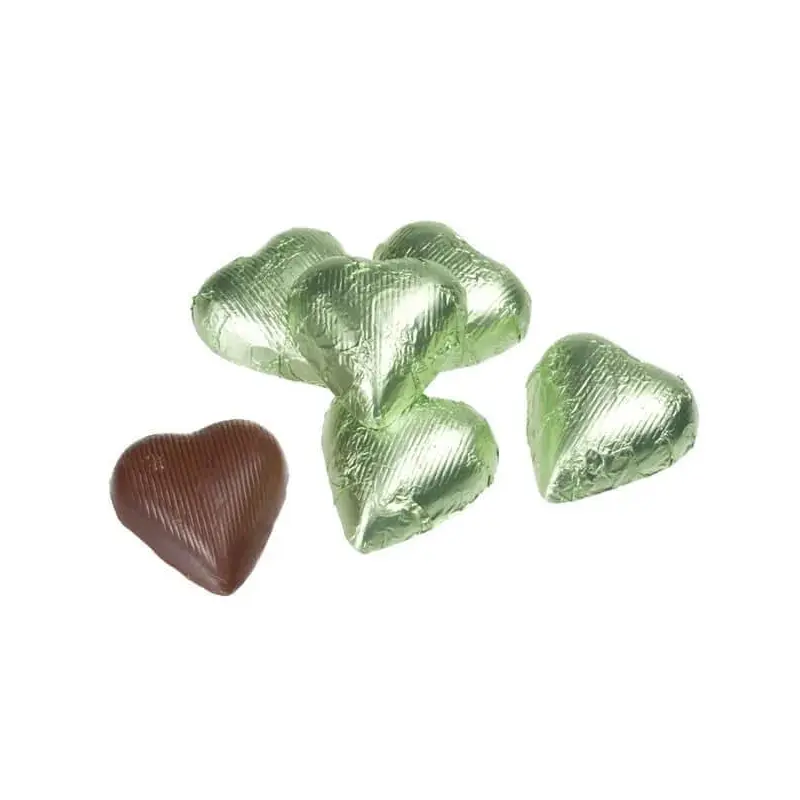 Foiled Milk Chocolate Hearts - Leaf Green: 2LB Bag