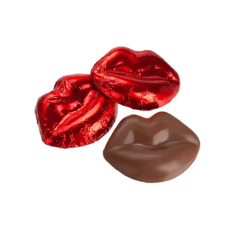 Madelaine Red Foiled Milk Chocolate Lips: 5LB Bag