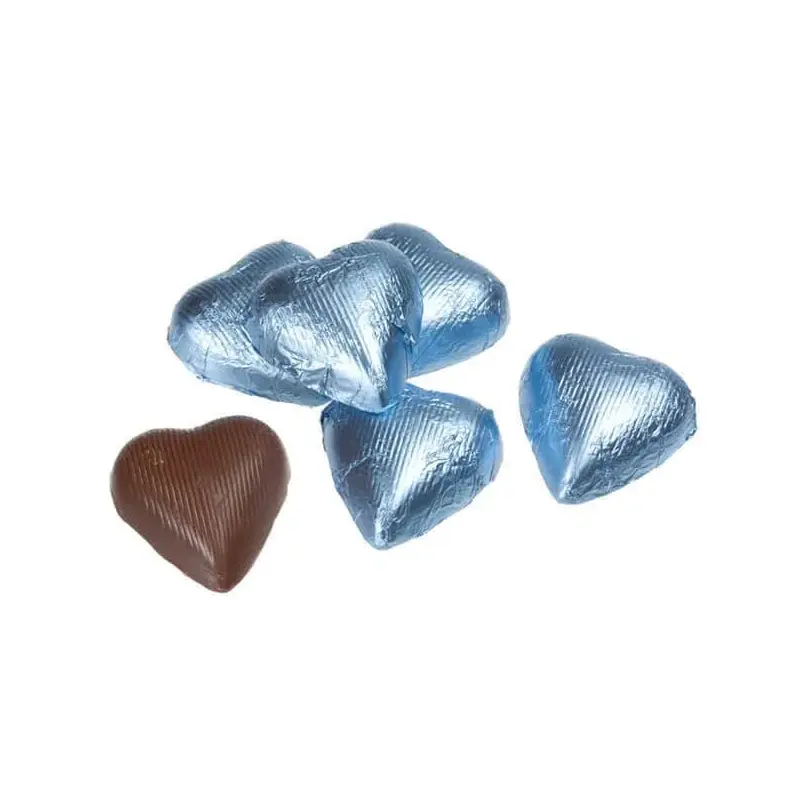 Foiled Milk Chocolate Hearts - Light Blue: 2LB Bag