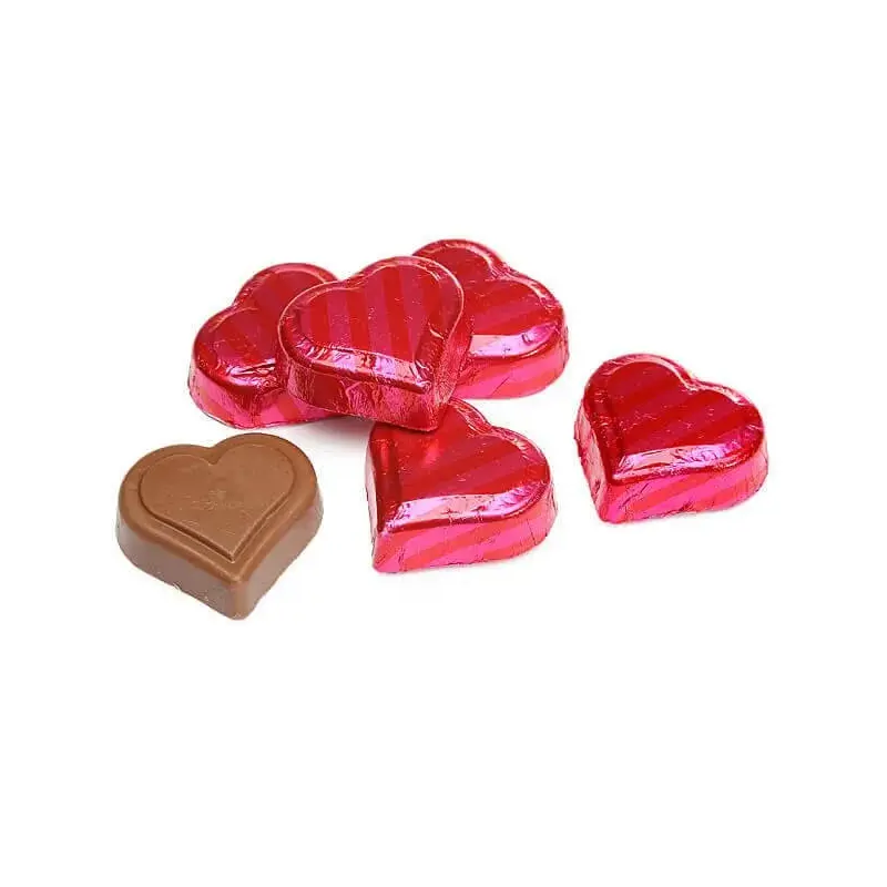 Madelaine Pink and Red Foiled Caramel Filled Chocolate Hearts: 40-Piece Tub