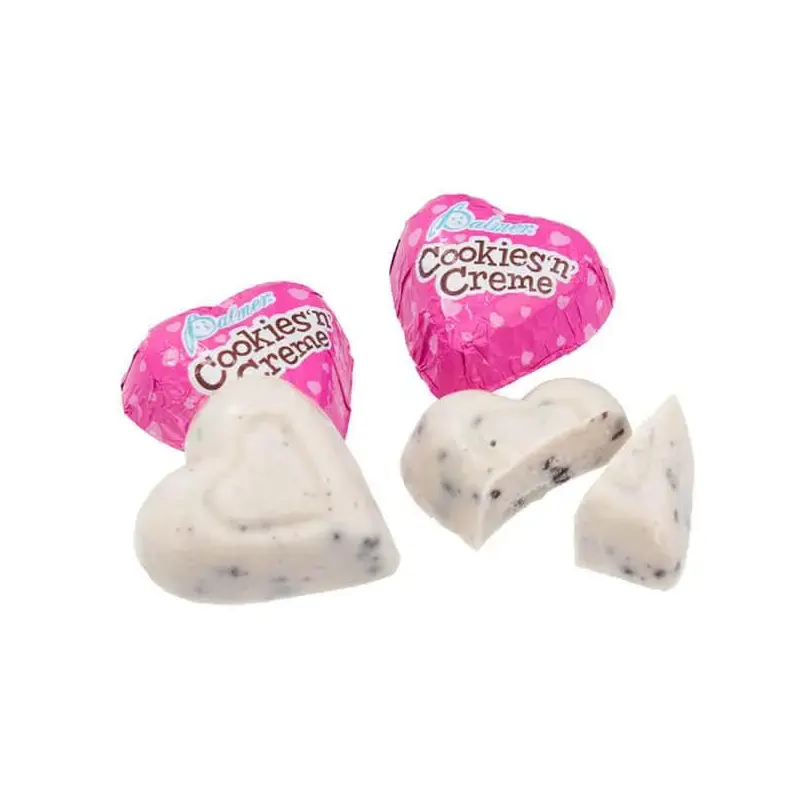 Palmer Pink Foiled Cookies 'n Cream Chocolate Hearts Candy: 4LB Bag