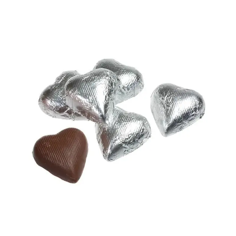 Foiled Milk Chocolate Hearts - Silver: 2LB Bag