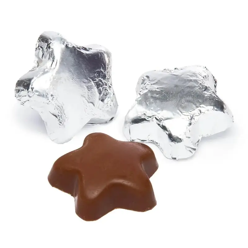 Madelaine Foiled Milk Chocolate Stars - Silver: 10LB Bag