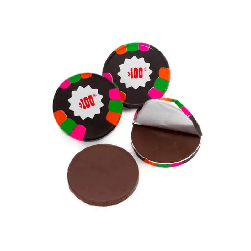 Madelaine Foiled Dark Chocolate Mint Poker Chips - $100 Black: 5LB Bag