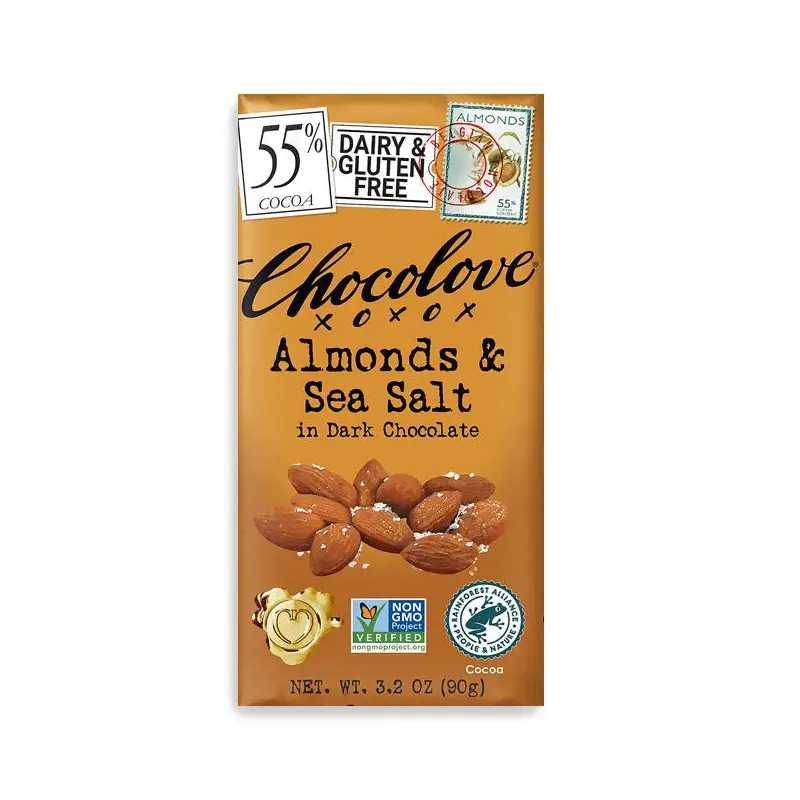 Chocolove Almonds & Sea Salt Dark Chocolate Candy Bars: 12-Piece Box
