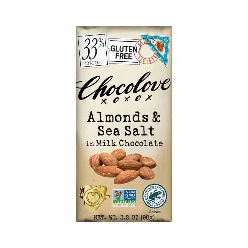 Chocolove Almonds & Sea Salt Milk Chocolate Candy Bars: 12-Piece Box