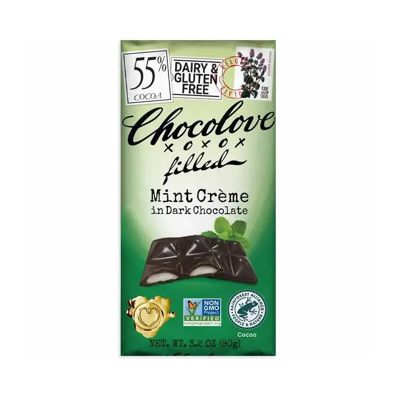 Chocolove Mint Creme Dark Chocolate Candy Bars: 10-Piece Box