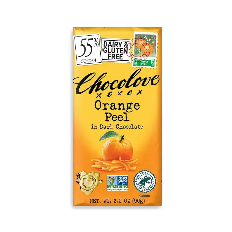Chocolove Orange Peel Dark Chocolate Candy Bars: 12-Piece Box