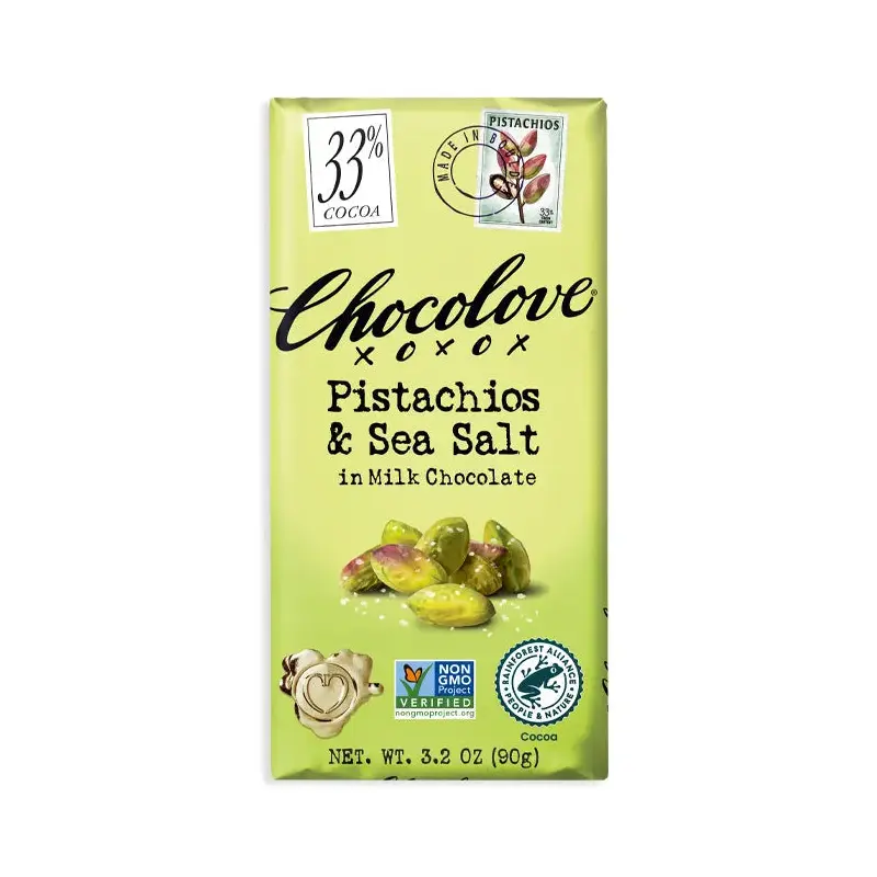 Chocolove Pistachios & Sea Salt Chocolate Candy Bars: 12-Piece Box