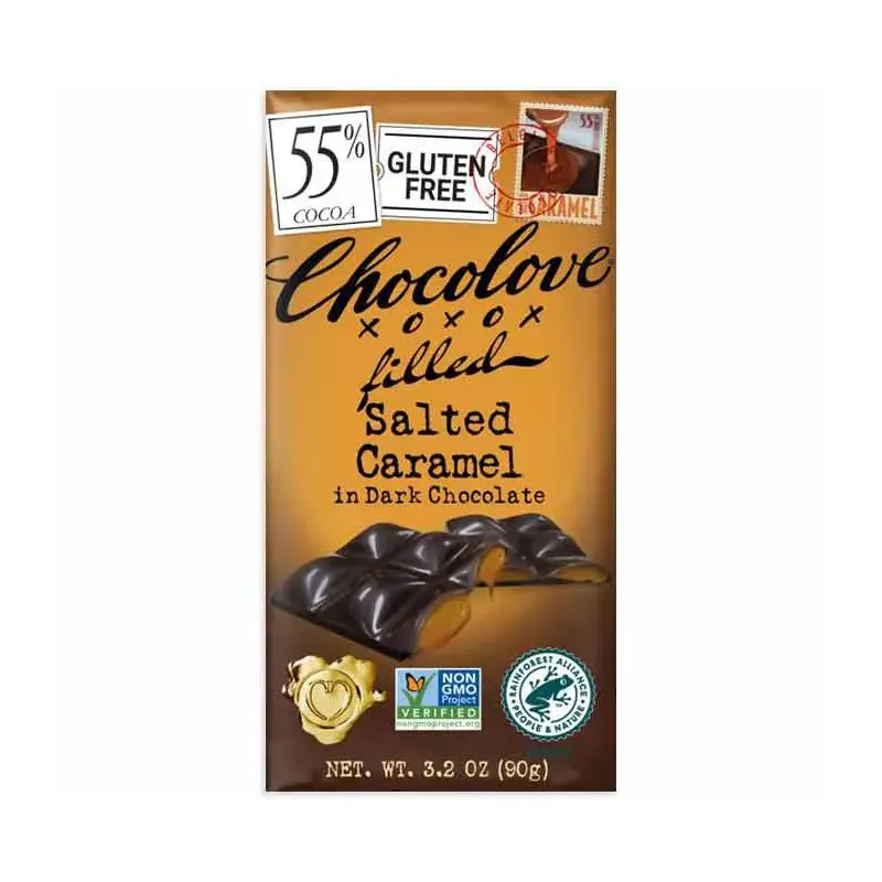 Chocolove Salted Caramel Dark Chocolate Candy Bars: 10-Piece Box