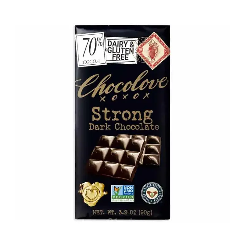 Chocolove Strong Dark Chocolate Candy Bars: 12-Piece Box