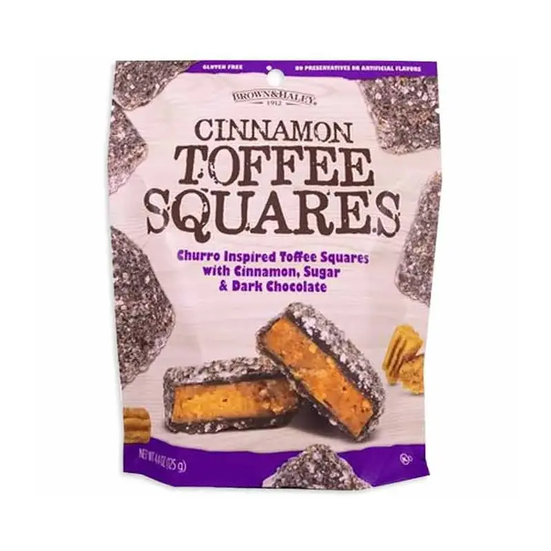 Cinnamon Dark Toffee Squares Candy Peg Bags: 8-Piece Case