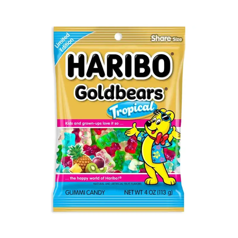 Haribo Tropical Gold-Bears Gummy Bears Peg Bags: 12-Piece Case