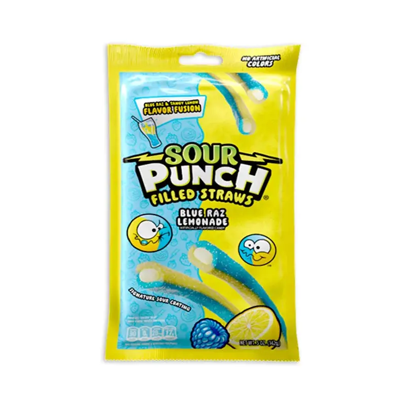 Sour Punch Filled Straws - Blue Raz Lemonade Peg Bags: 12-Piece Case