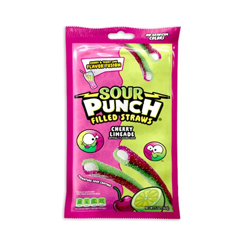 Sour Punch Filled Straws - Cherry Limeade Peg Bags: 12-Piece Case