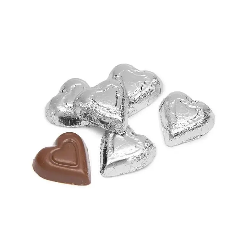 Madelaine Silver Foiled Milk Chocolate Hearts: 5LB Bag