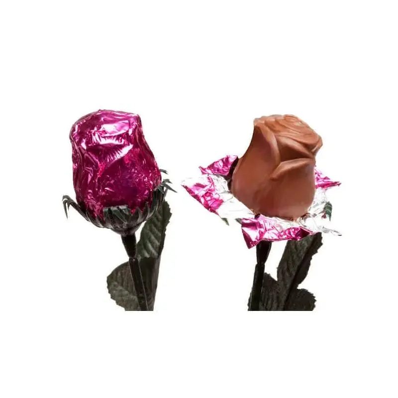Madelaine Foiled 1/2-Ounce Solid Milk Chocolate Roses - Pink: 12-Piece Box