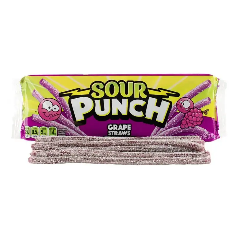 Sour Punch Straws 2-Ounce Packs - Grape: 24-Piece Box