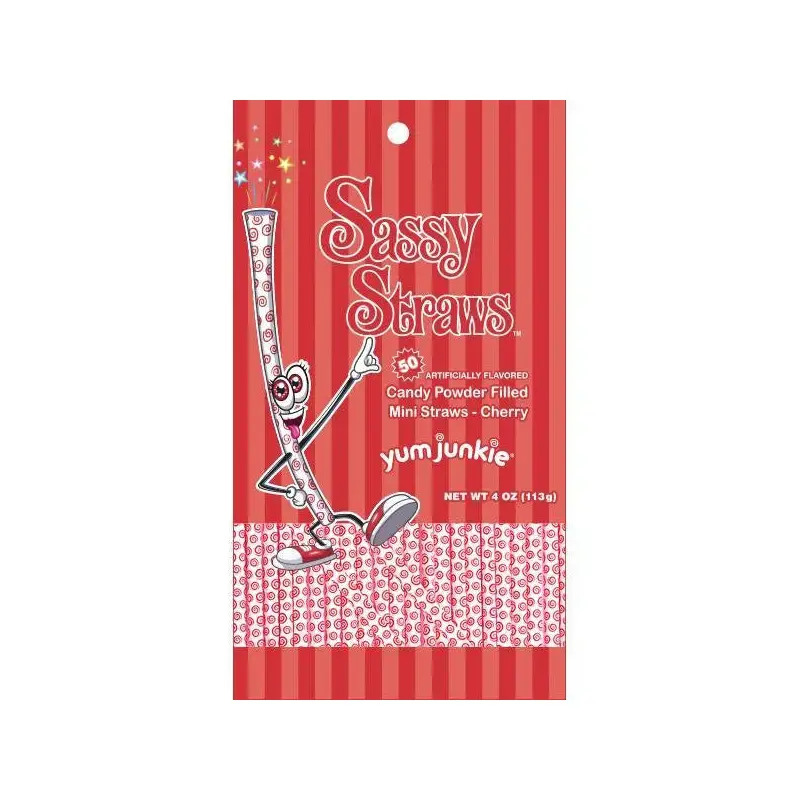YumJunkie Sassy Straws Candy Powder Filled Mini Straws - Cherry: 50-Piece Bag