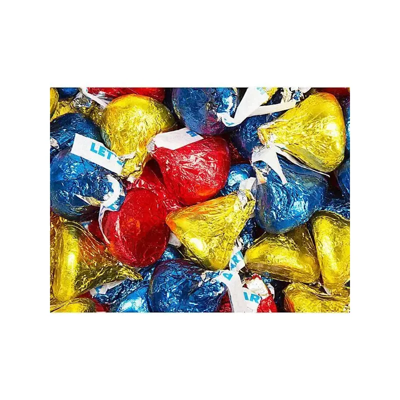 Hershey's Kisses Red, Dark Blue & Yellow Foiled Party Milk Chocolate Candy: 3LB Bag