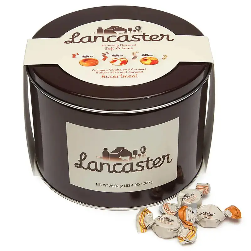 Lancaster Soft Cremes - Caramel, Vanilla, and Butterscotch - Caramel Candy: 2.5LB Gift Tin