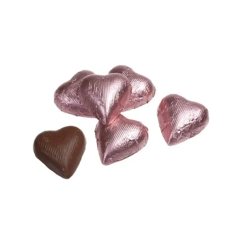 Foiled Milk Chocolate Hearts - Light Pink: 2LB Bag
