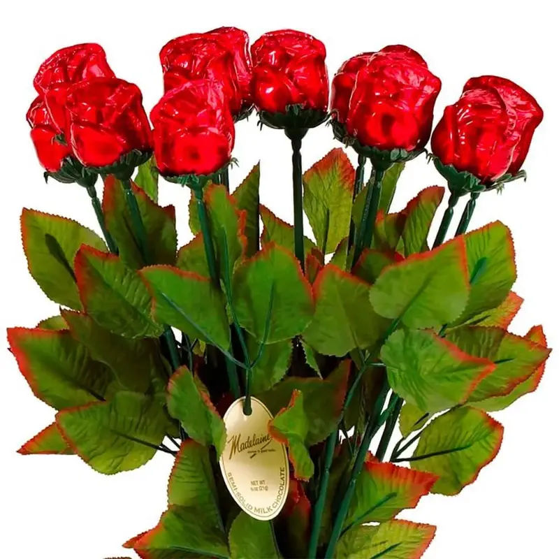 Madelaine Foiled Milk Chocolate Long Stem Roses - Red: 36-Piece Bunch