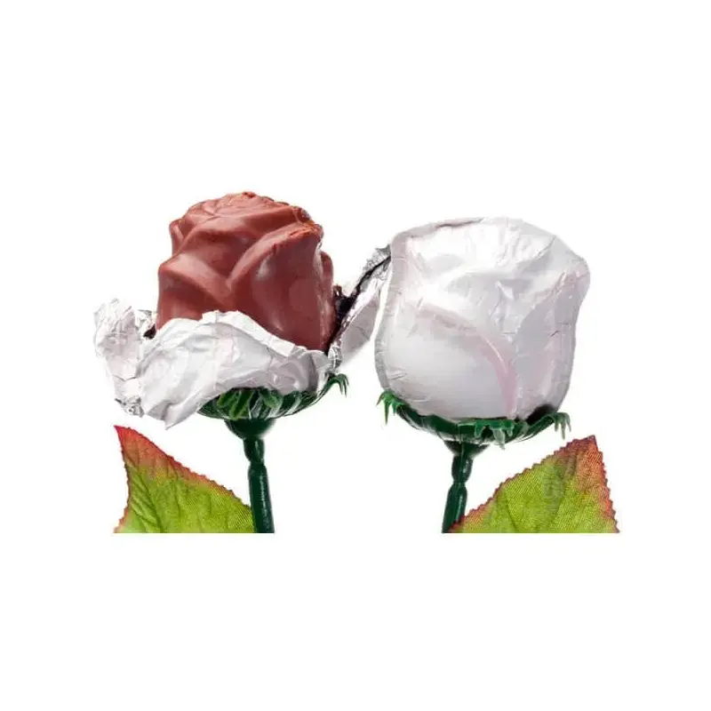 Madelaine Foiled Milk Chocolate Long Stem Roses - White: 12-Piece Bunch