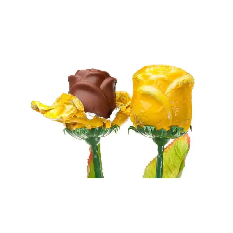 Madelaine Foiled Milk Chocolate Long Stem Roses - Yellow: 12-Piece Bunch