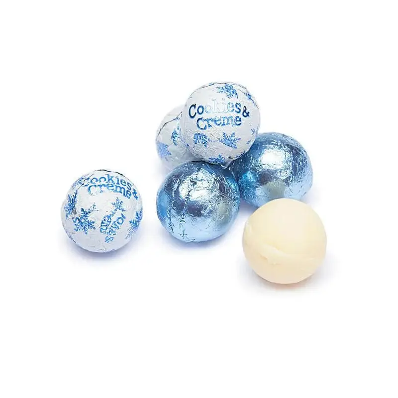 Snowflake Foiled White Chocolate and Cookies n Creme Balls: 5LB Bag