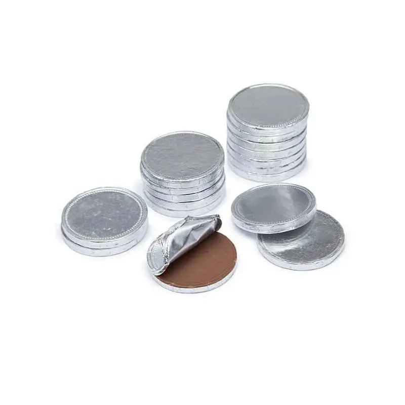 Madelaine Silver Foiled Milk Chocolate Coins - Blank: 5LB Bag
