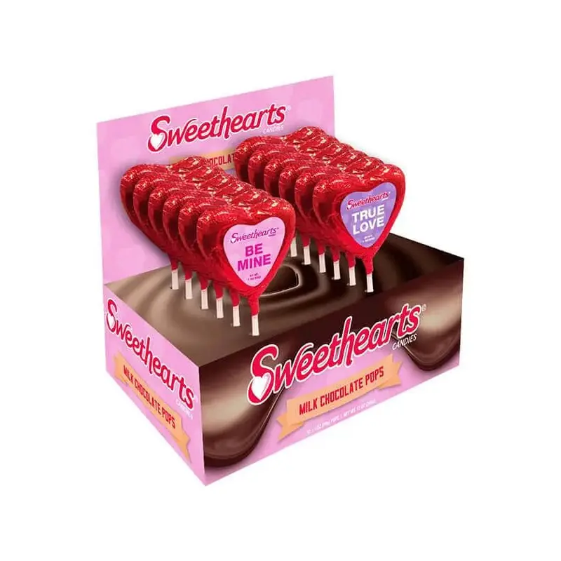 Necco Sweethearts Milk Chocolate Heart Pops: 12-Piece Display