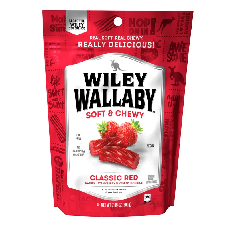 Wiley Wallaby Licorice Bites - Classic Red Peg Bag: 12-Piece Case