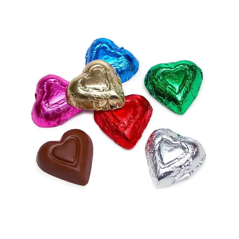 Madelaine Assorted Colors Foiled Milk Chocolate Hearts: 5LB Bag