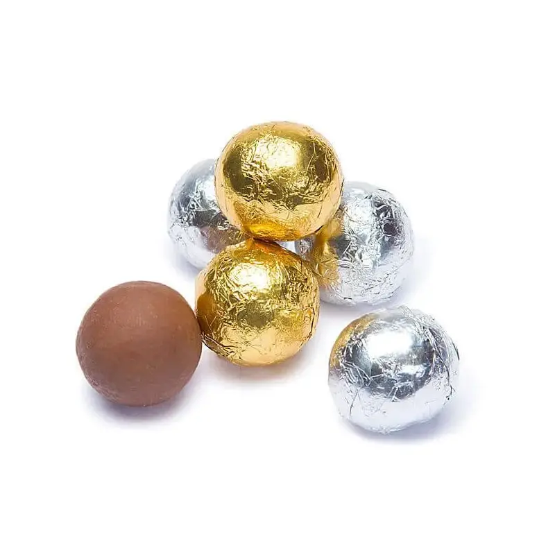 Madelaine Silver & Gold Foiled Milk Chocolate Balls: 5LB Bag