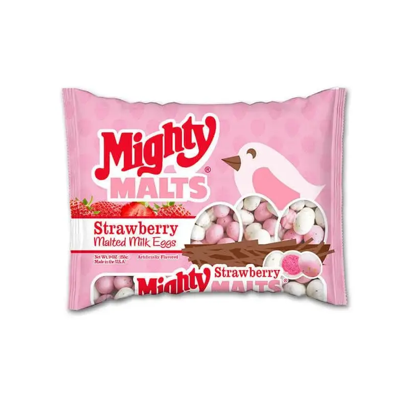 Necco Mighty Malts Strawberry Malted Milk Eggs: 9-Ounce Bag